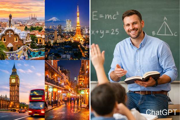 A collage of travel and teaching