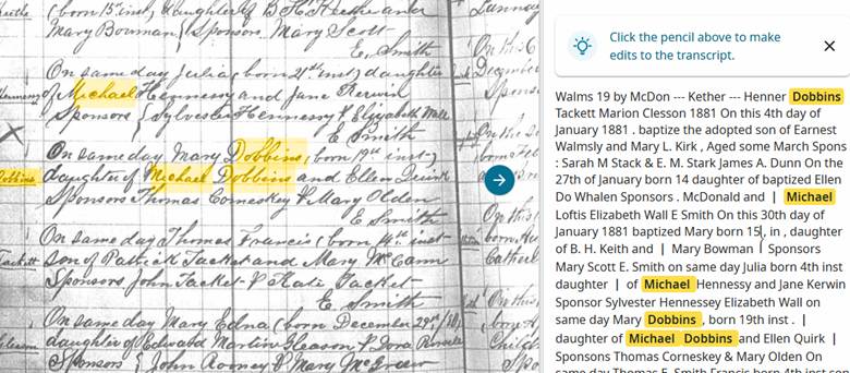 A ledger with Michael Dobbins (in handwriting) highlighted.